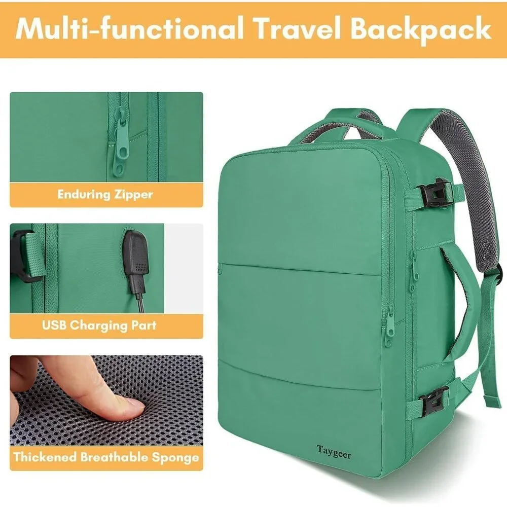Travel Pear Green Backpack for Women Carry On Laptop Bag USB Port TSA Pouch